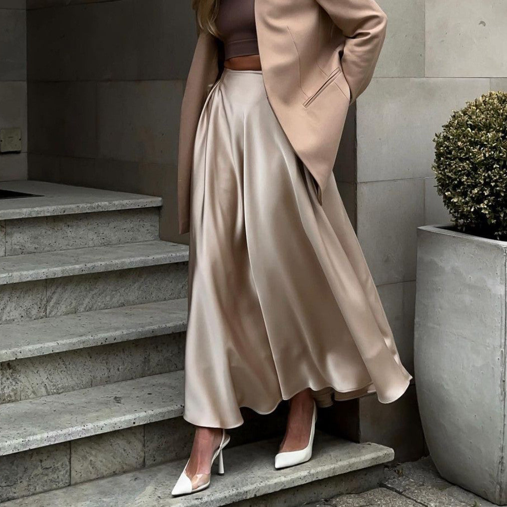 A Women's Fashion Graceful Satin Satin Long Skirt free delivery
