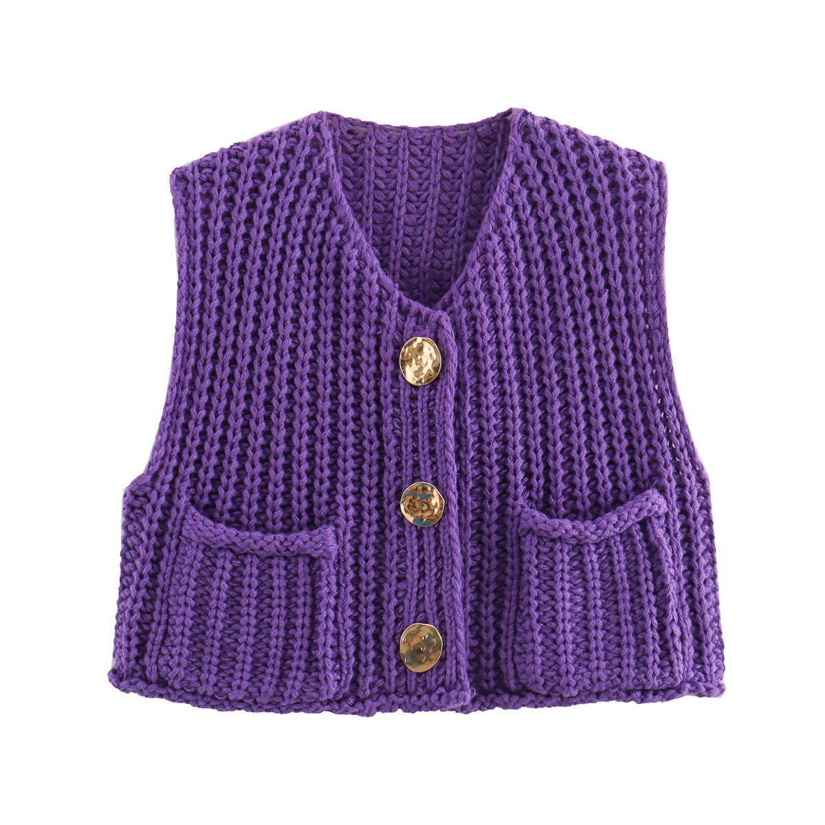 A Women's Pocket Sleeveless Short Knitted Cardigan Vest Shirt free delivery