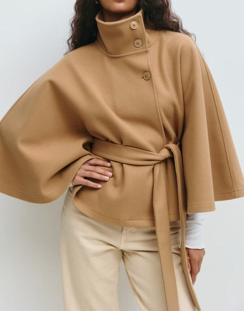 A Winter High Neck Batwing Sleeve Coat With Belt Fashion Loose Elegant Button Top Trench Coat For Women Clothing free delivery