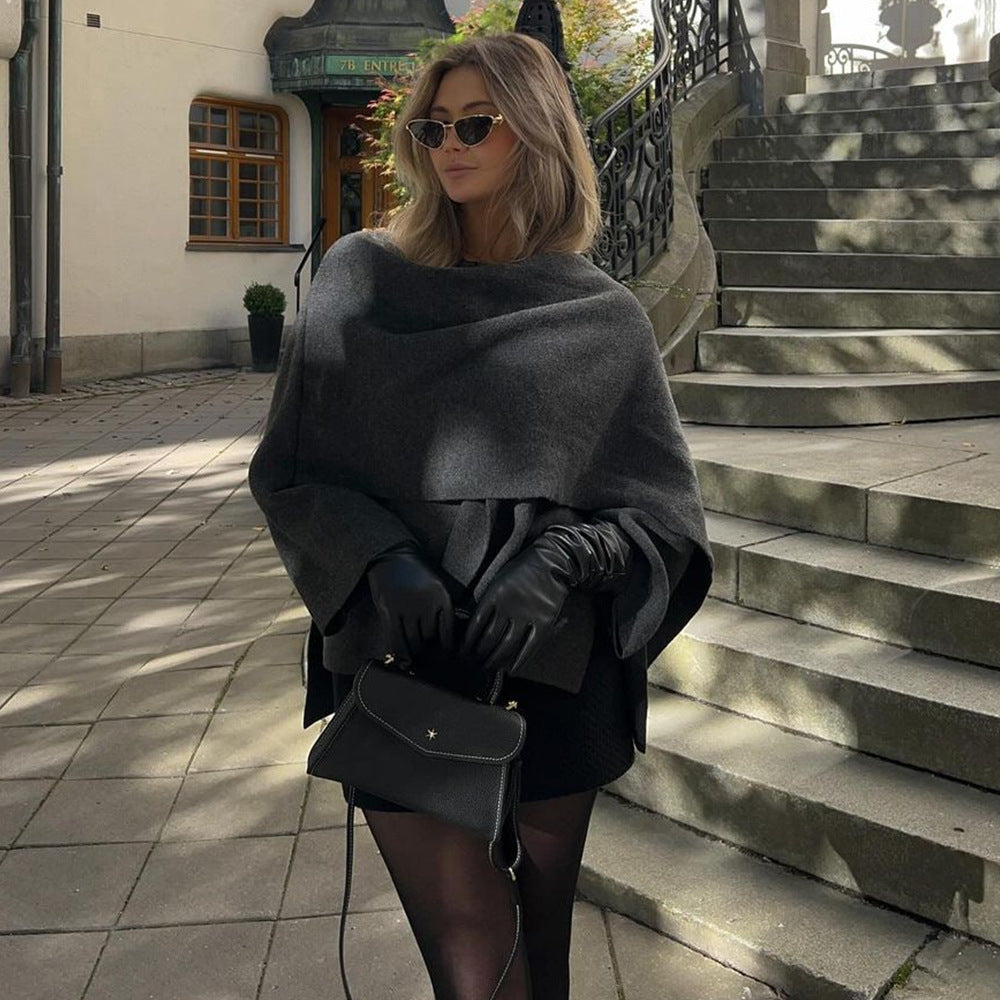 A Women's Loose Casual Cape Knitted Sweater Coat free delivery