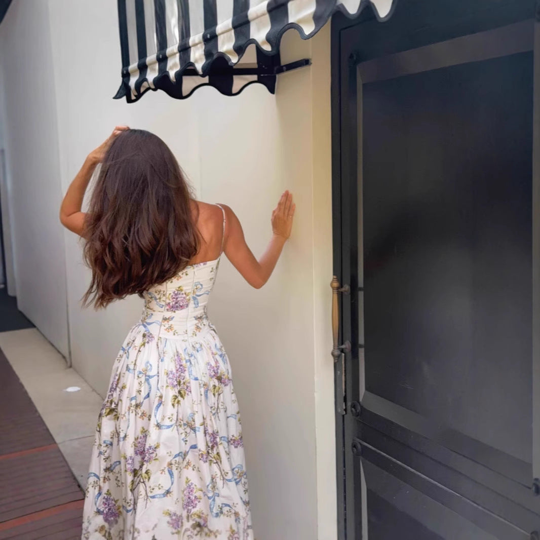 A Women's Sling Floral Tight Waist Dress free delivery