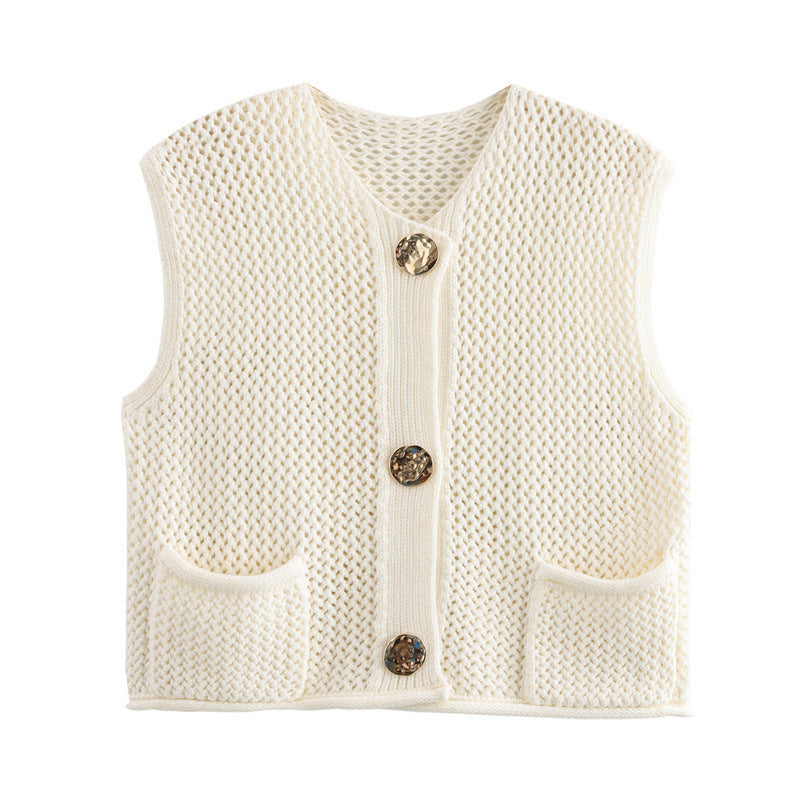New Spring And Summer European And American Style Casual Breasted Thick Needle Knitted Vest Top free delivery