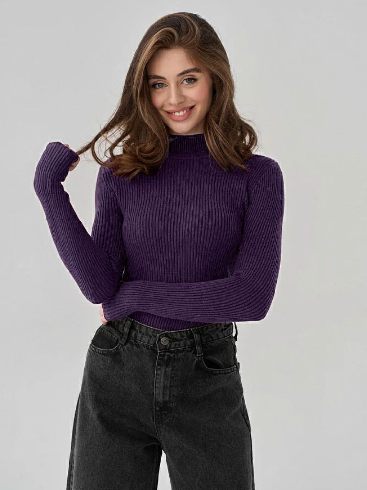 A Women's Fashion Simple Pure Color Half Collar Sweater free delivery