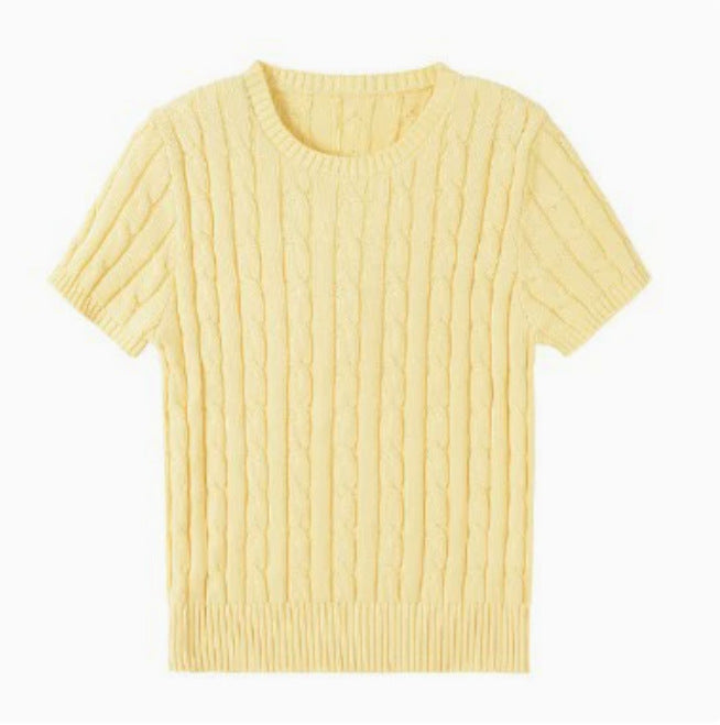 Simple Round-neck Comfortable Rib Short Sleeve Pullover Sweater free delivery