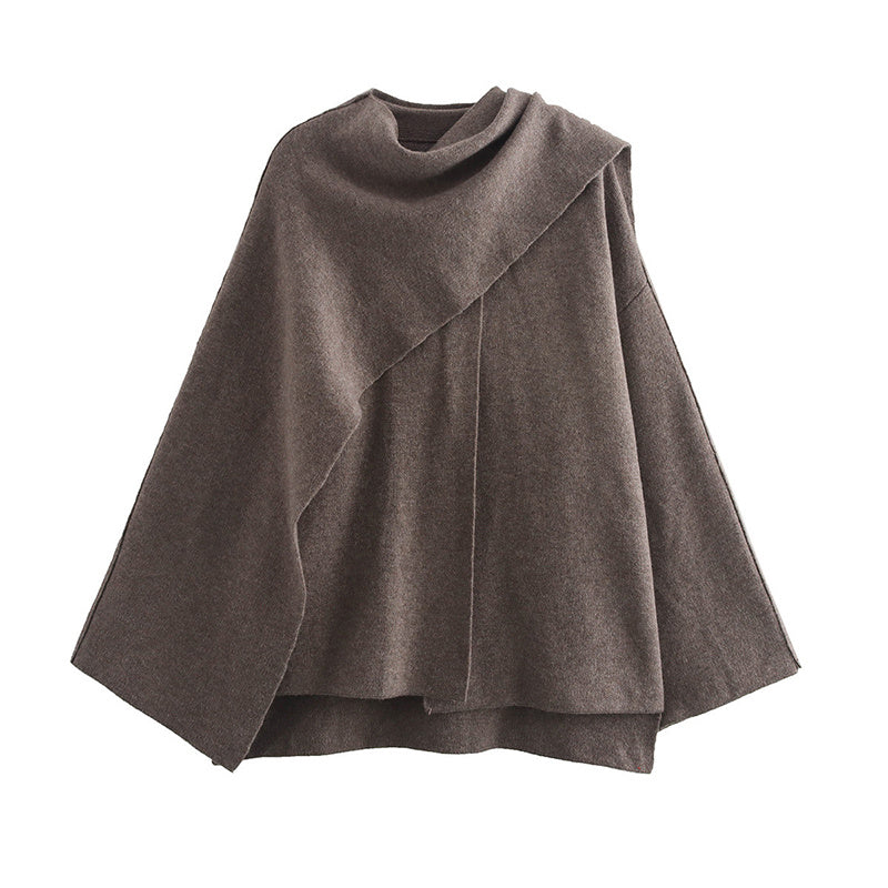 A Solid Knitted Cardigan With Asymmetrical Scarf Design Fashion Short Coat Women Overcoat Jacket Winter free delivery
