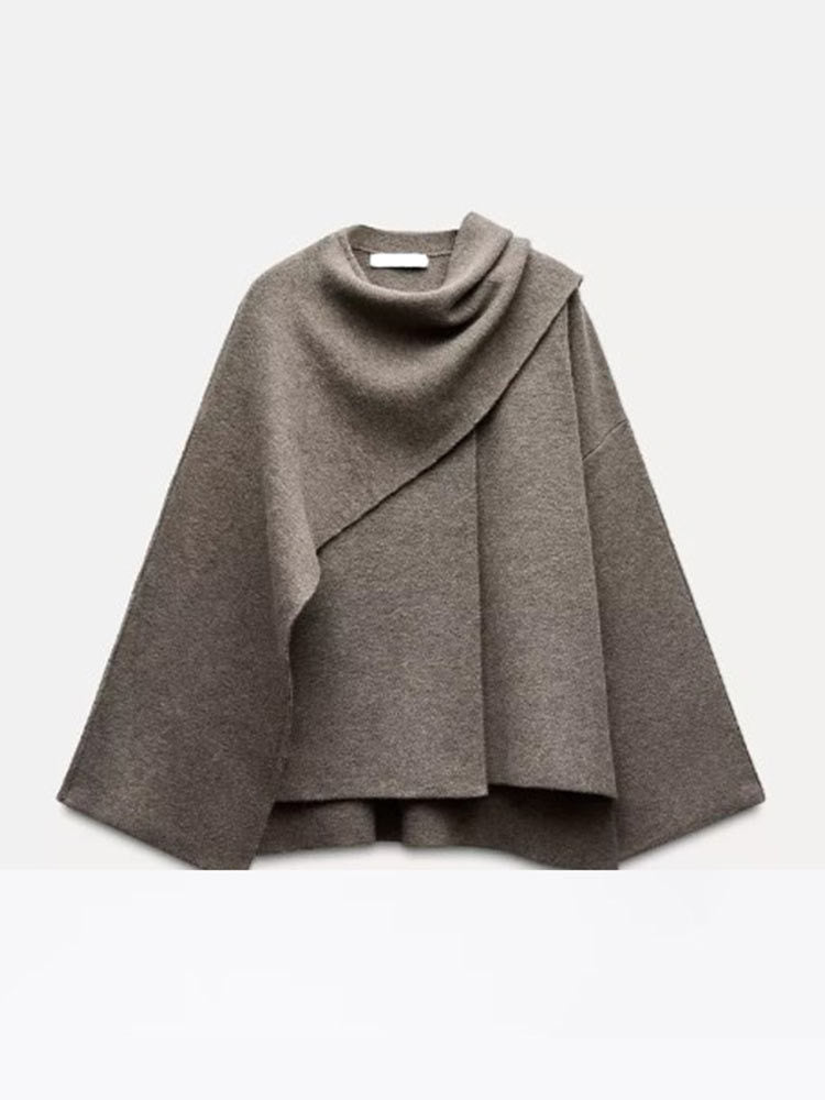 A Solid Knitted Cardigan With Asymmetrical Scarf Design Fashion Short Coat Women Overcoat Jacket Winter free delivery