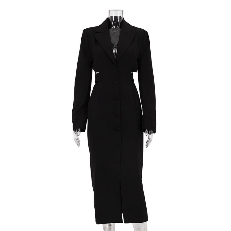 Hollow-out Midriff Single-breasted Long Sleeve Business Suit And Dress free delivery