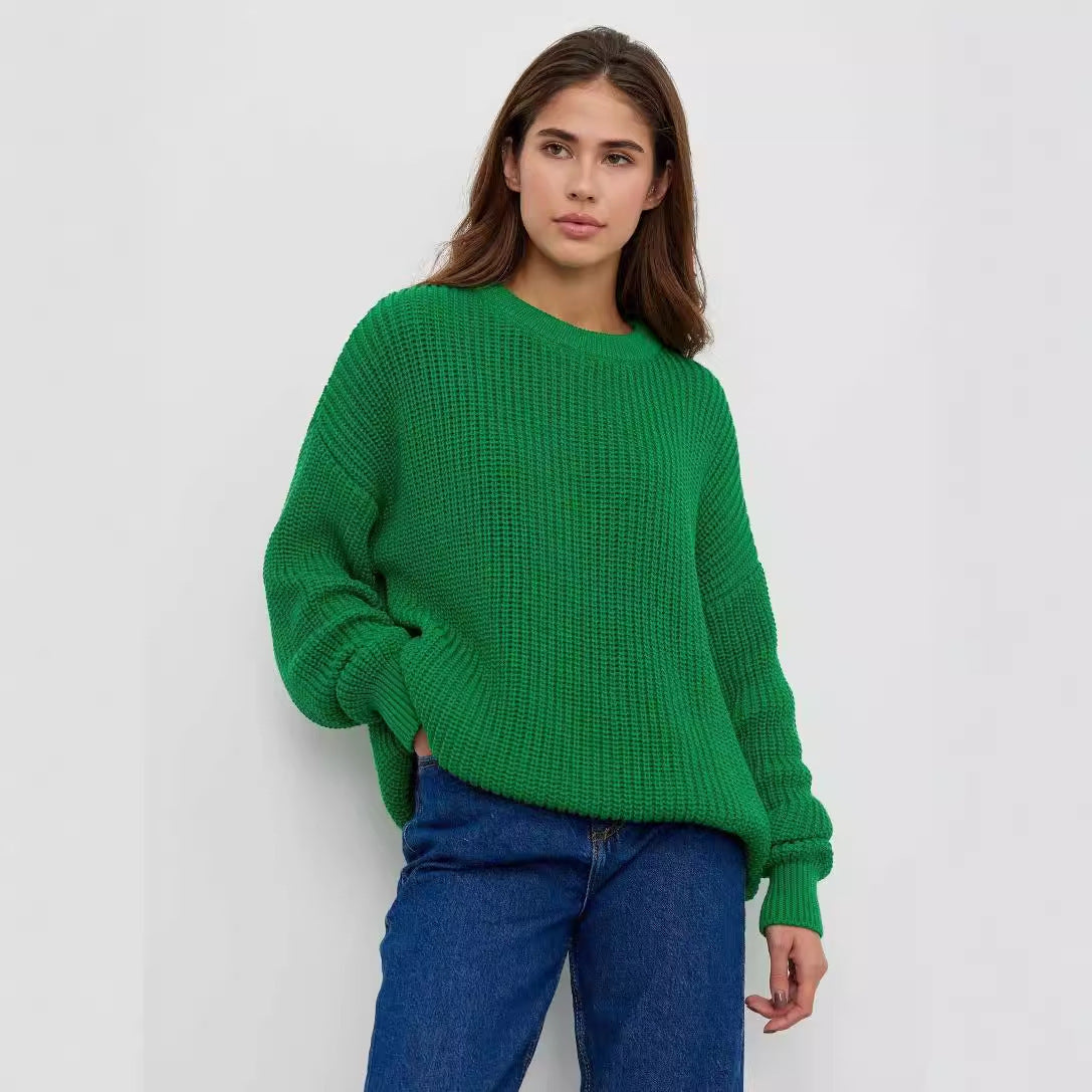 A Sweater Round Neck Loose Solid Color Sweater free delivery