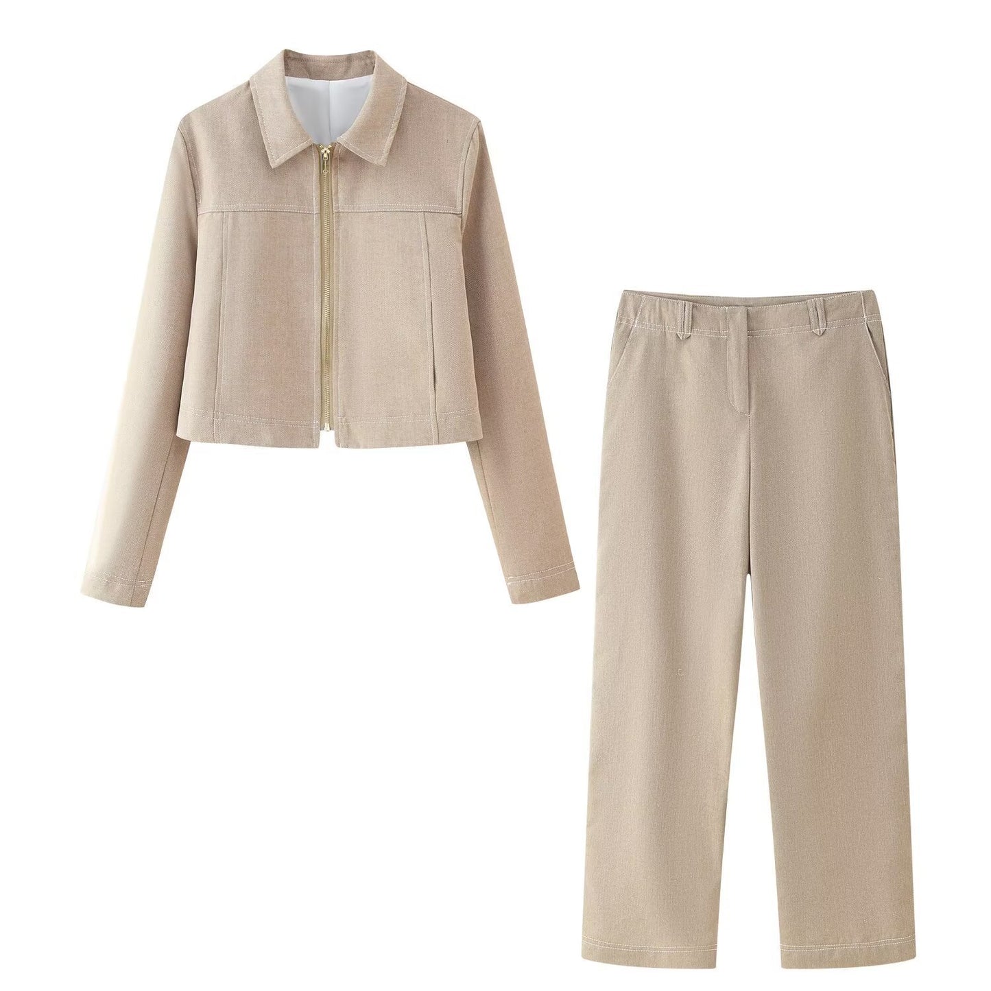 Summer New Casual Herringbone Pattern Long Sleeve Coat Straight-leg Pants Suit free delivery