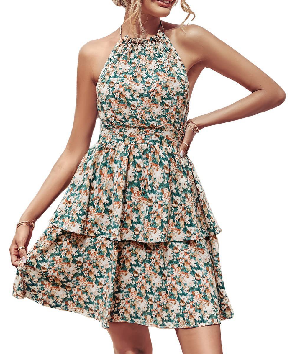 A Women's Fashion Halter Printed Sleeveless Dress free delivery