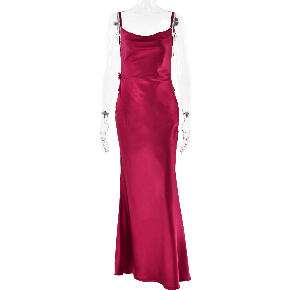 A Women's Backless Flower Satin Dress free delivery