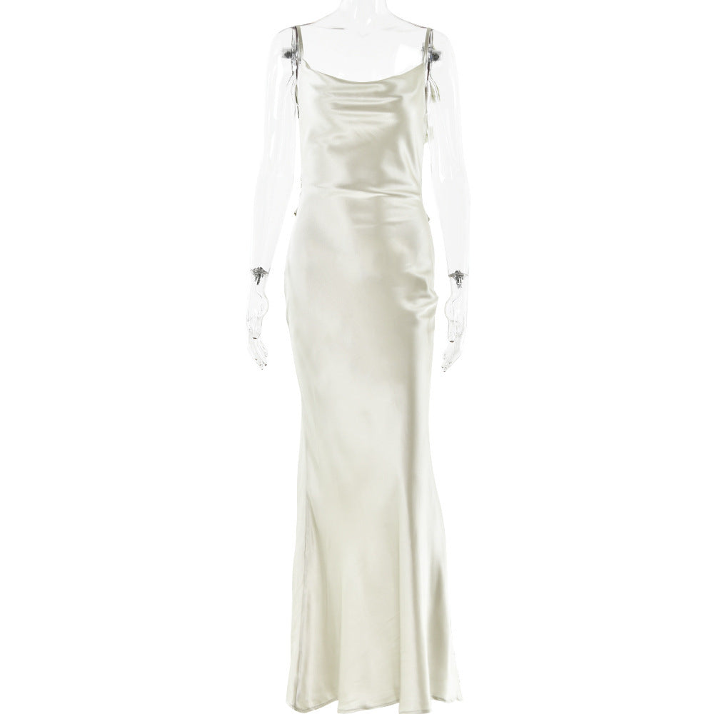 A Women's Backless Flower Satin Dress free delivery