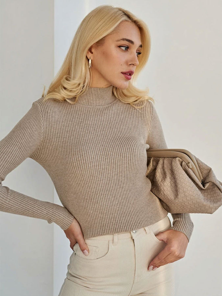 A Women's Fashion Simple Pure Color Half Collar Sweater free delivery
