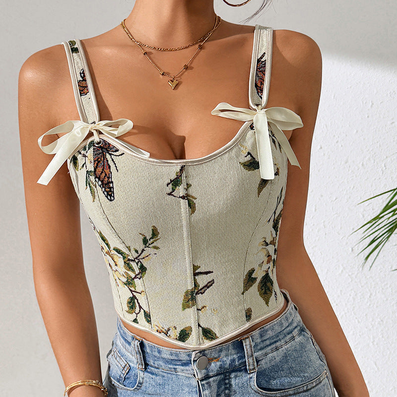 European American And French Style Floral Vintage Vest free delivery