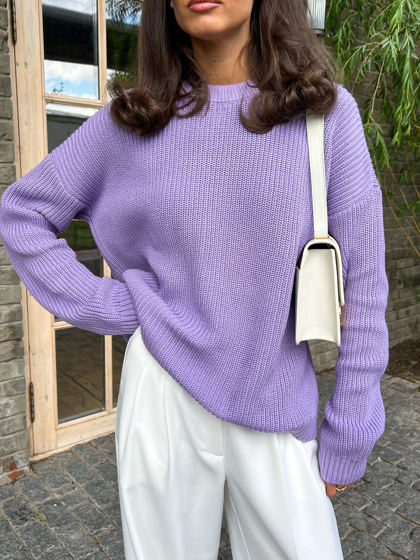 A Sweater Round Neck Loose Solid Color Sweater free delivery