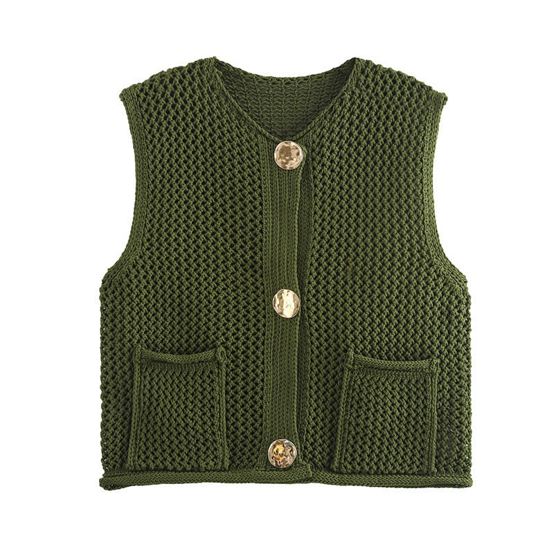 New Spring And Summer European And American Style Casual Breasted Thick Needle Knitted Vest Top free delivery