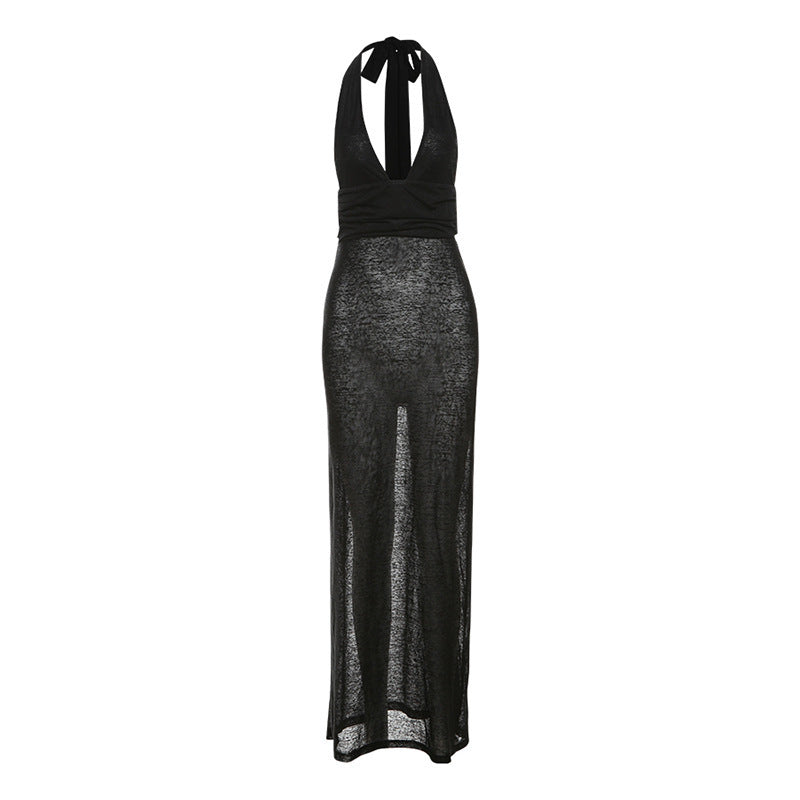 A Waist-tight Slim Backless Solid Color Dress free delivery