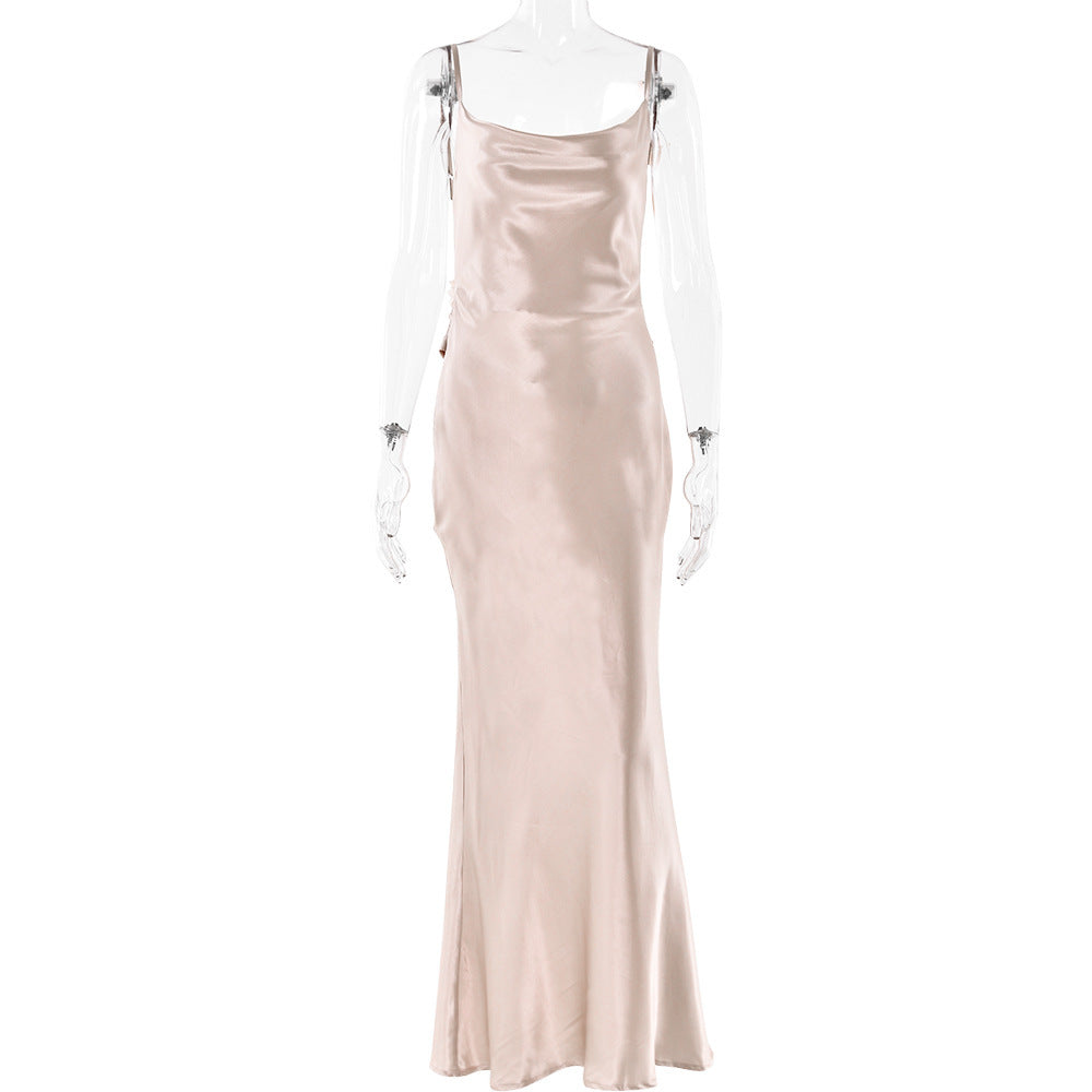 A Women's Backless Flower Satin Dress free delivery