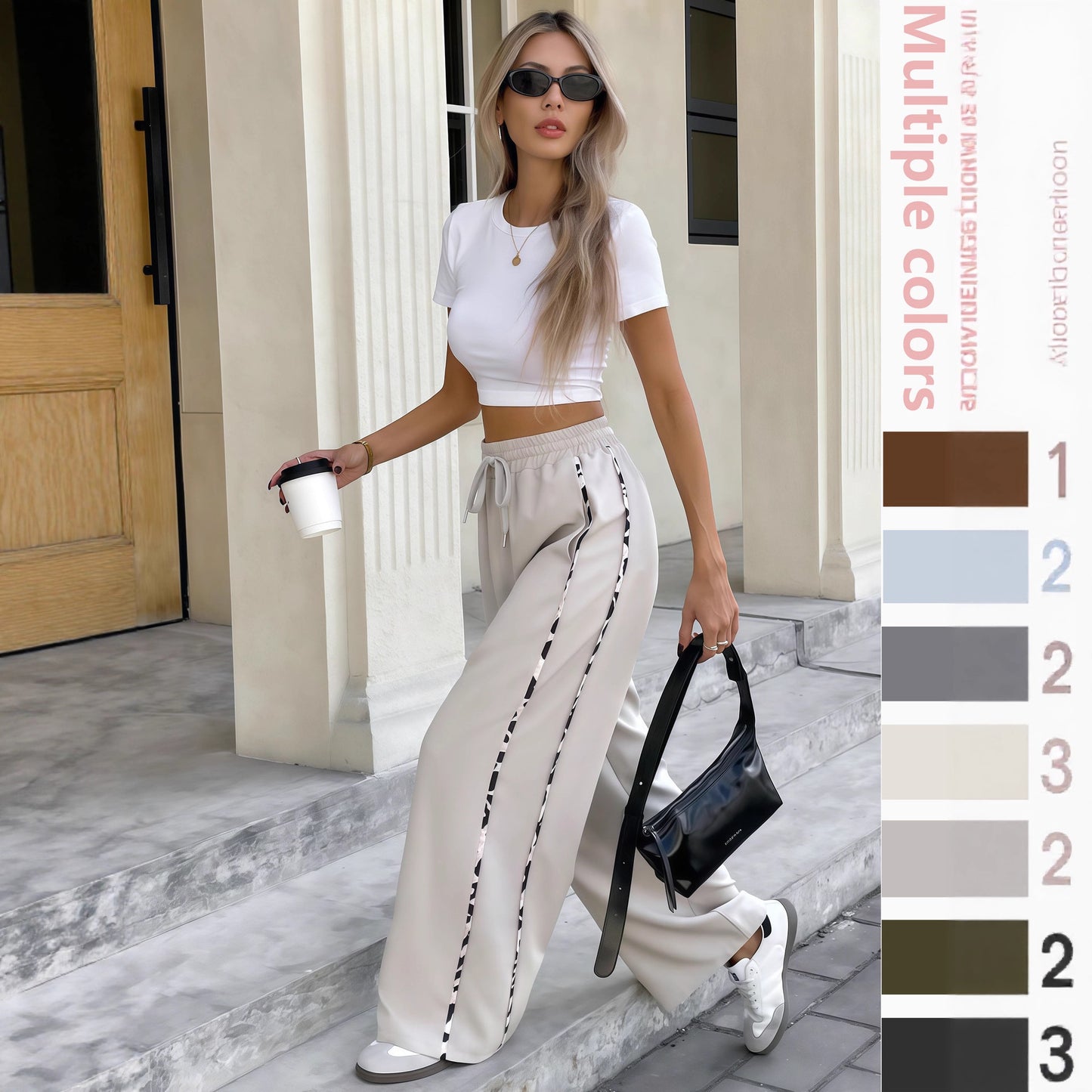 Lace-up Drawstring High Waist Loose Straight Sports Casual Pants free delivery