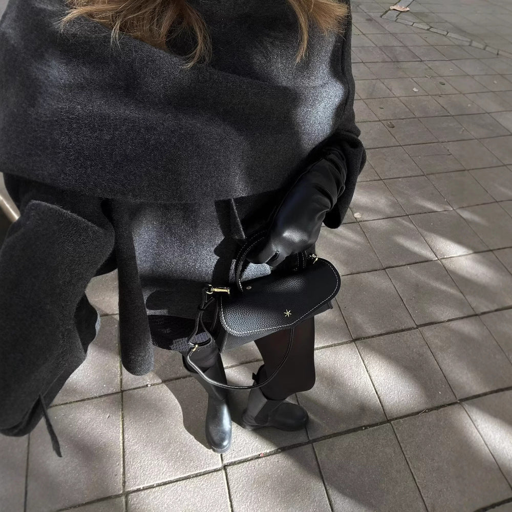A Solid Knitted Cardigan With Asymmetrical Scarf Design Fashion Short Coat Women Overcoat Jacket Winter free delivery