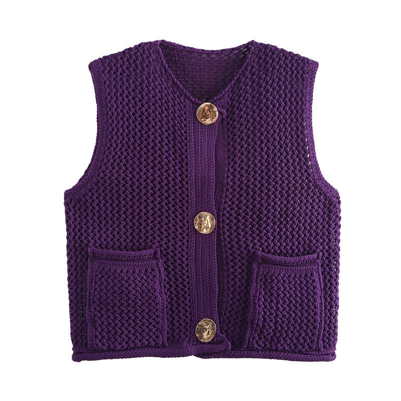 New Spring And Summer European And American Style Casual Breasted Thick Needle Knitted Vest Top free delivery