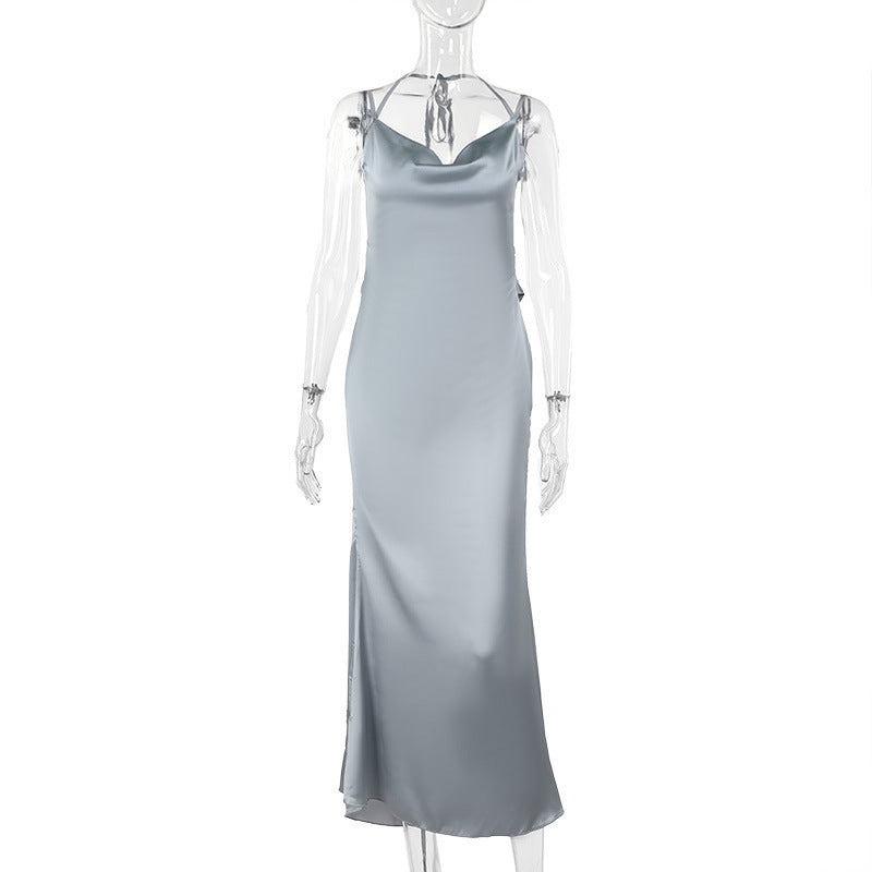 A Women's Backless Flower Satin Dress free delivery