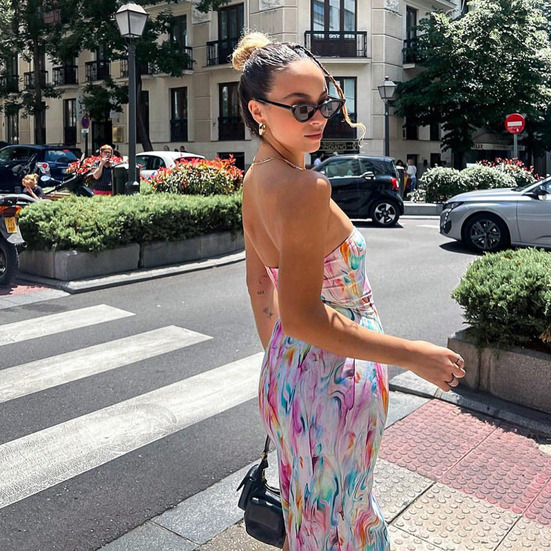 A Women's Fashion Tube Top Printing Dress free delivery