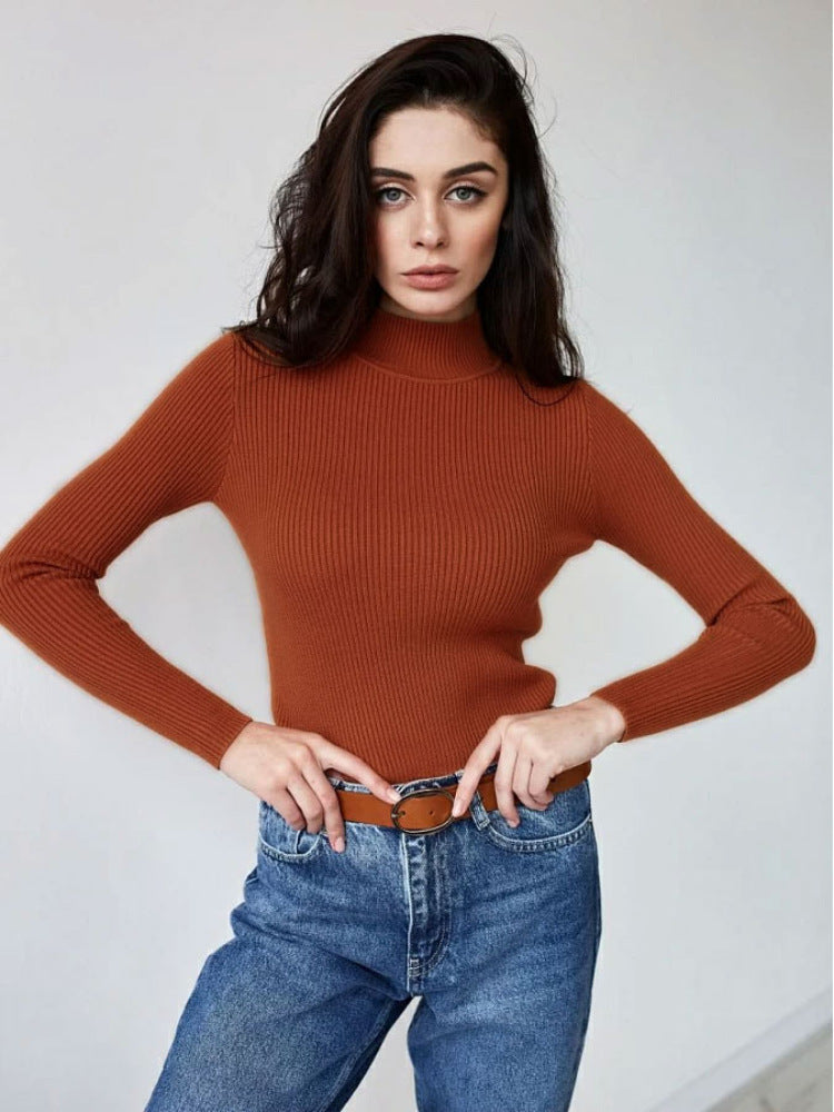 A Women's Fashion Simple Pure Color Half Collar Sweater free delivery