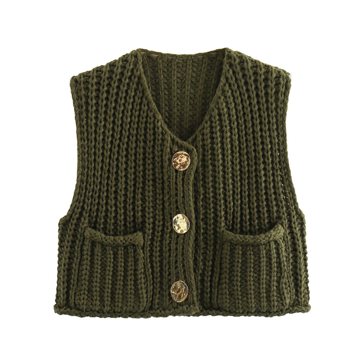 A Women's Pocket Sleeveless Short Knitted Cardigan Vest Shirt free delivery