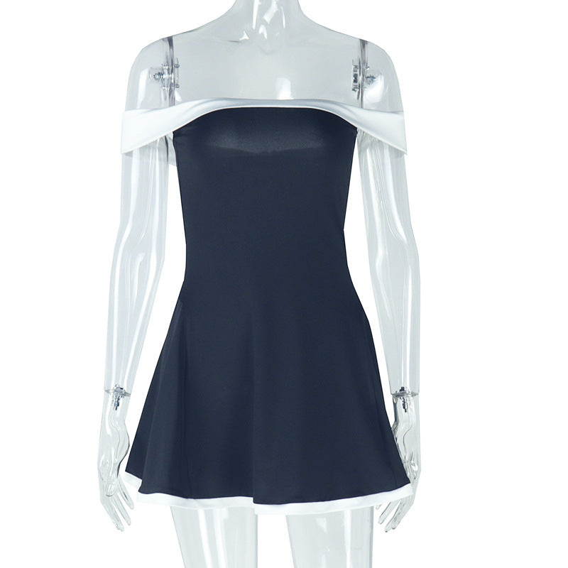 A Women's Black And White Patchwork Summer Dress Y2K Trend Slash Neck Backless Sweet Girl Chic Ruched Mini Bodycon Streetwear free delivery