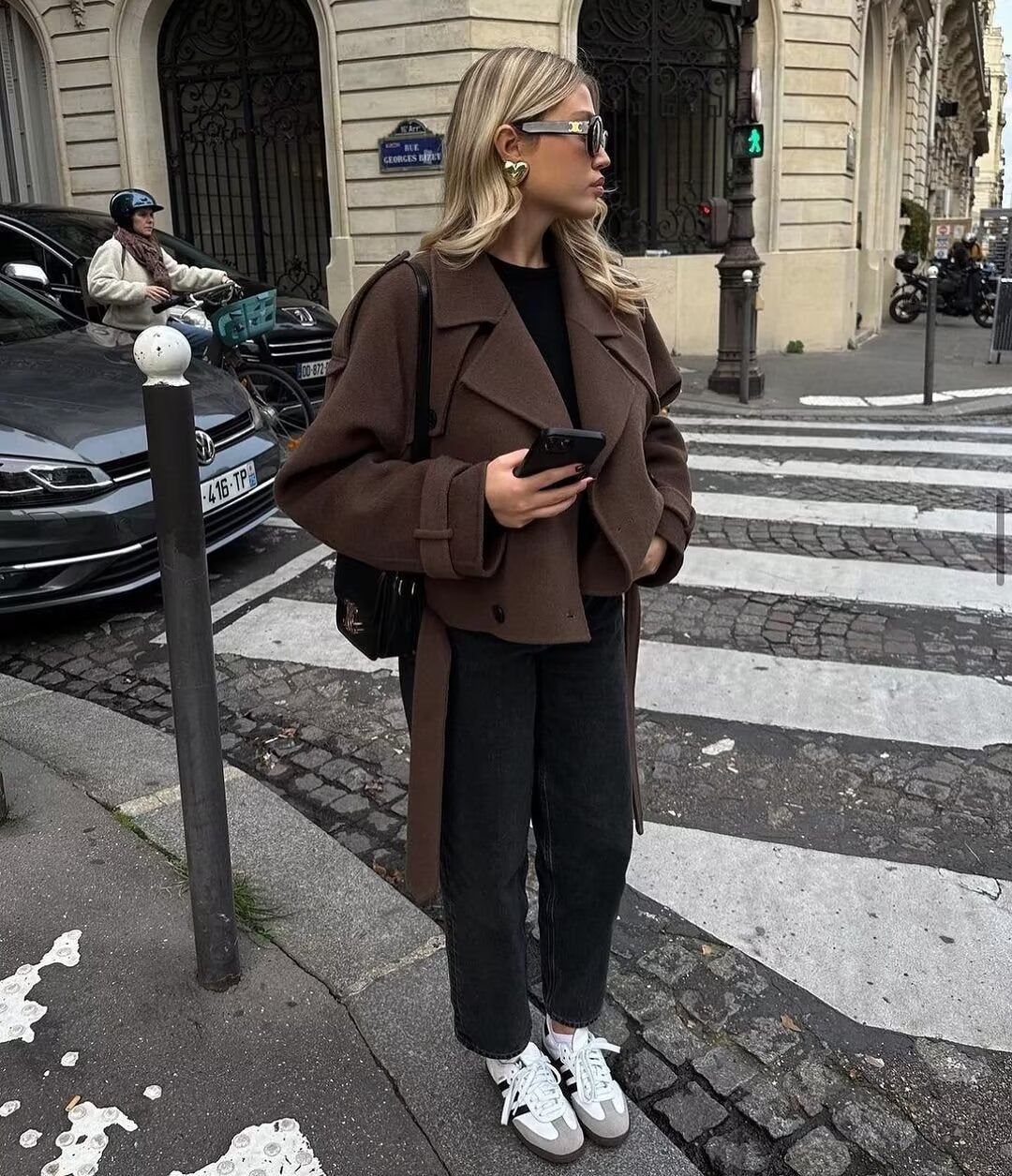 Women's Lapel Belt Top Long Sleeve free delivery