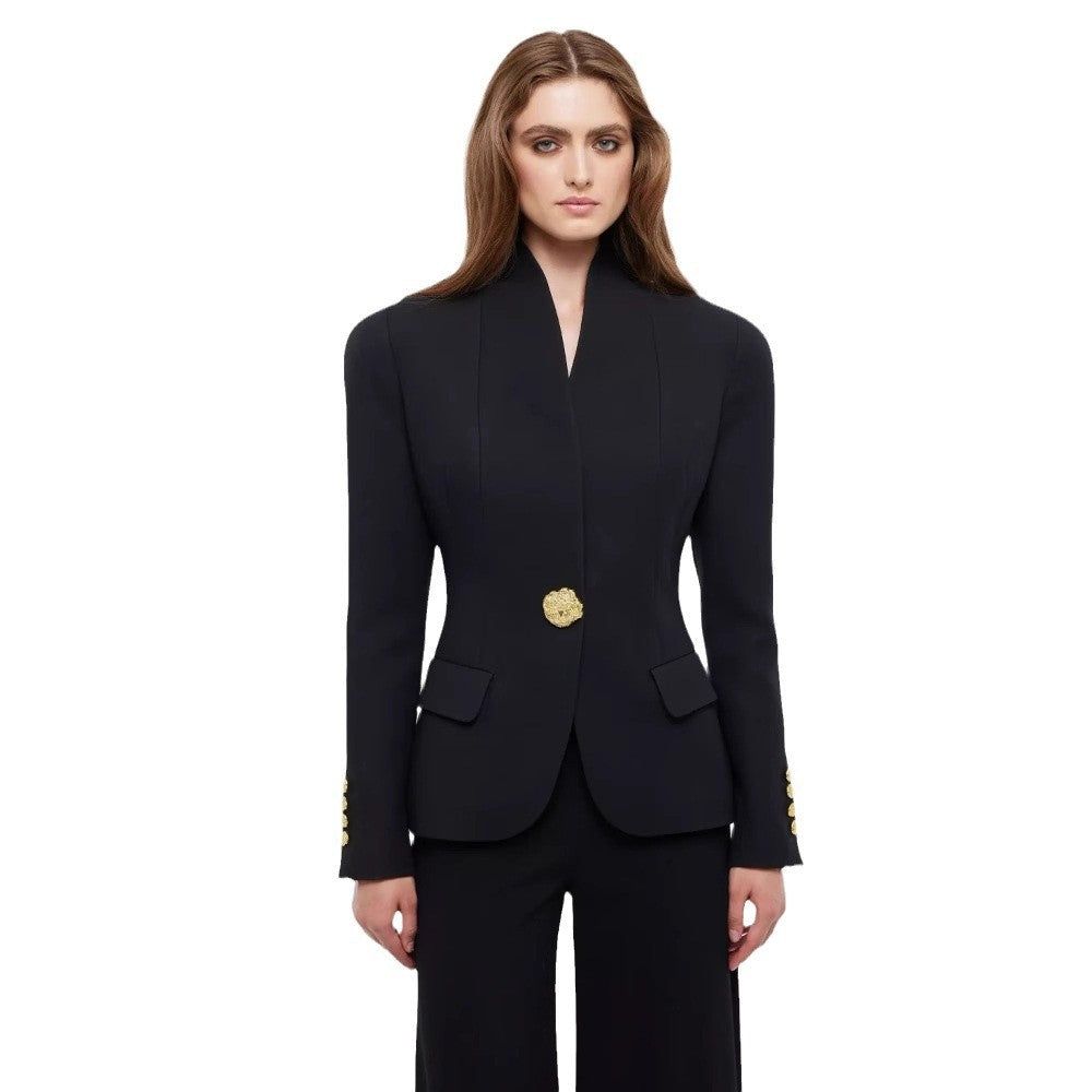 Slim Fit Business Suit Coat with Metal Buckle Detail
