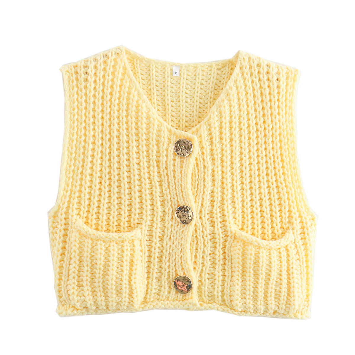 A Women's Pocket Sleeveless Short Knitted Cardigan Vest Shirt free delivery