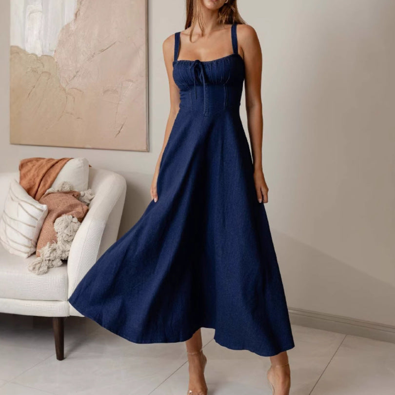 A Sexy Backless Sleeveless Denim Dress free delivery