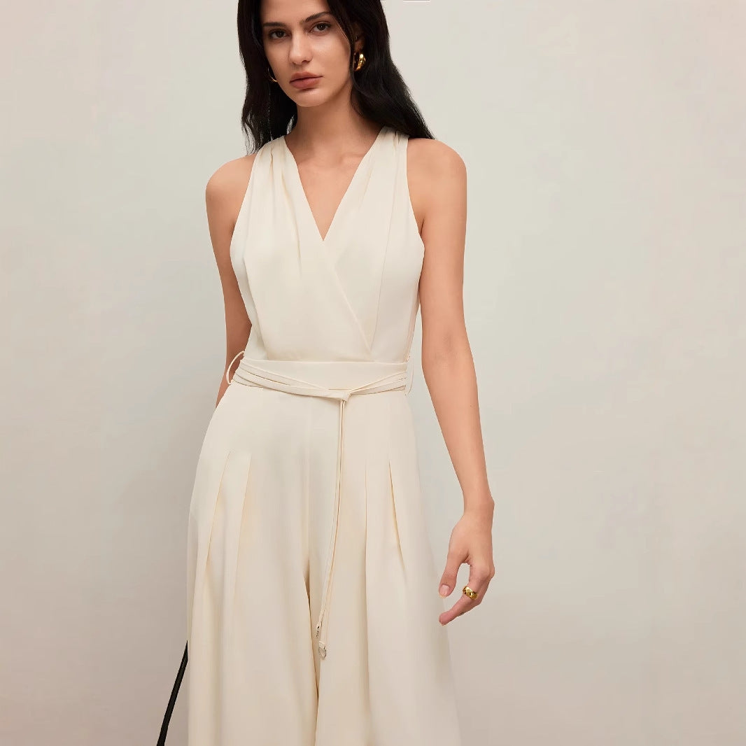 Women's Solid Color And V-neck Sleeveless Fashion Casual Jumpsuit free delivery