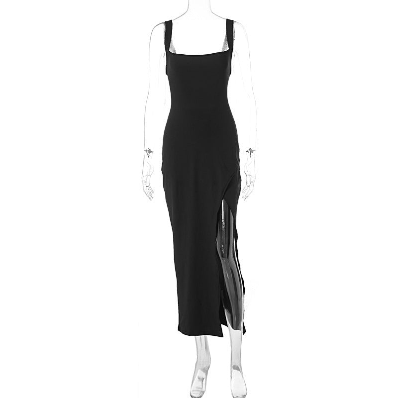 A Split Backless Suspender Sheath Women's Clothing Dress free delivery