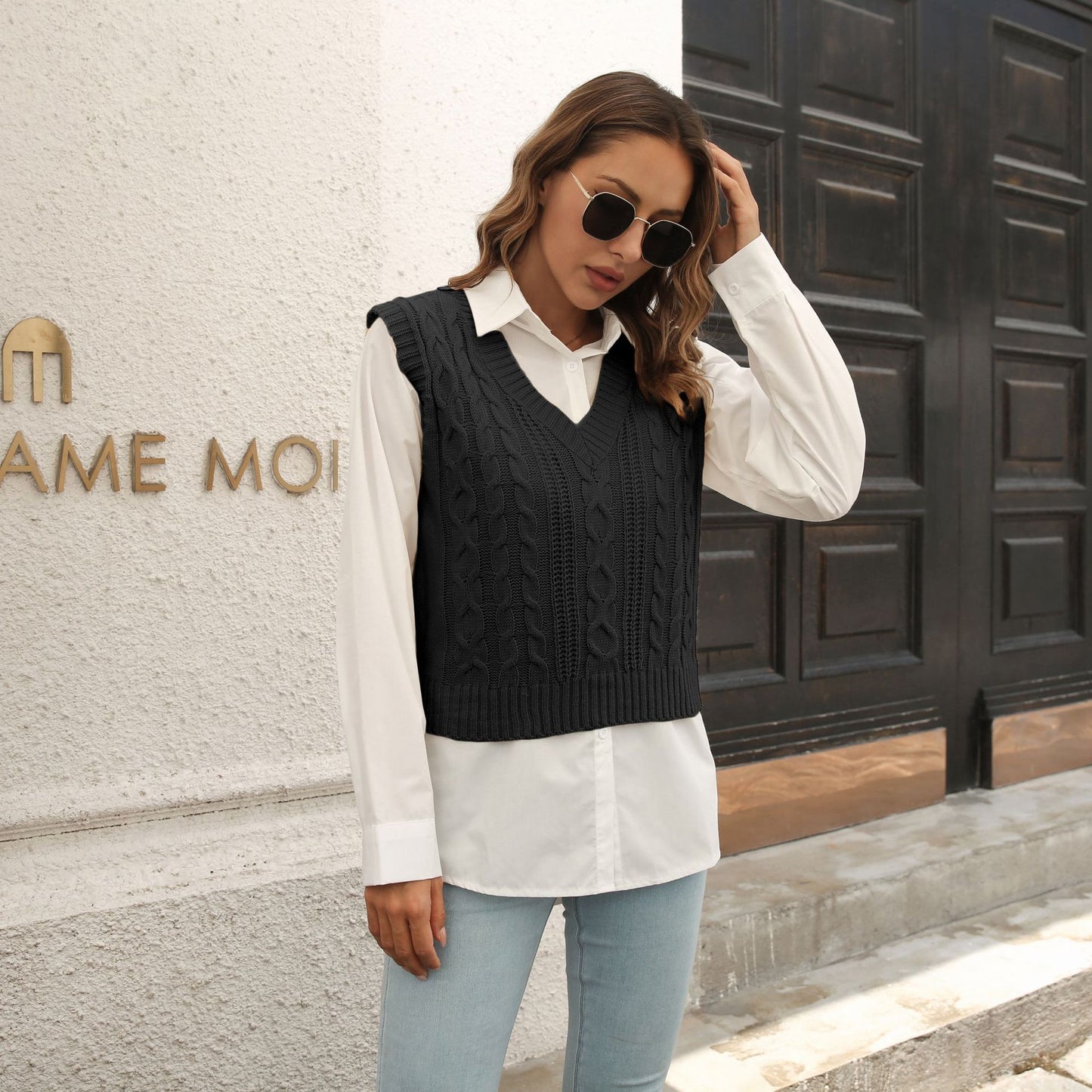 A Twist Women's Knitted Vest Sweater free delivery