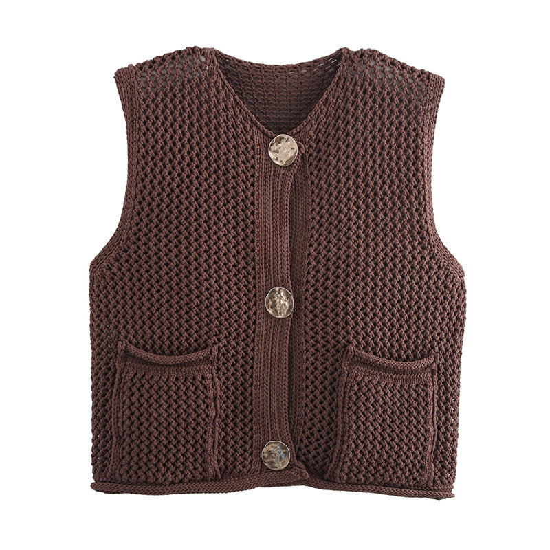 New Spring And Summer European And American Style Casual Breasted Thick Needle Knitted Vest Top free delivery