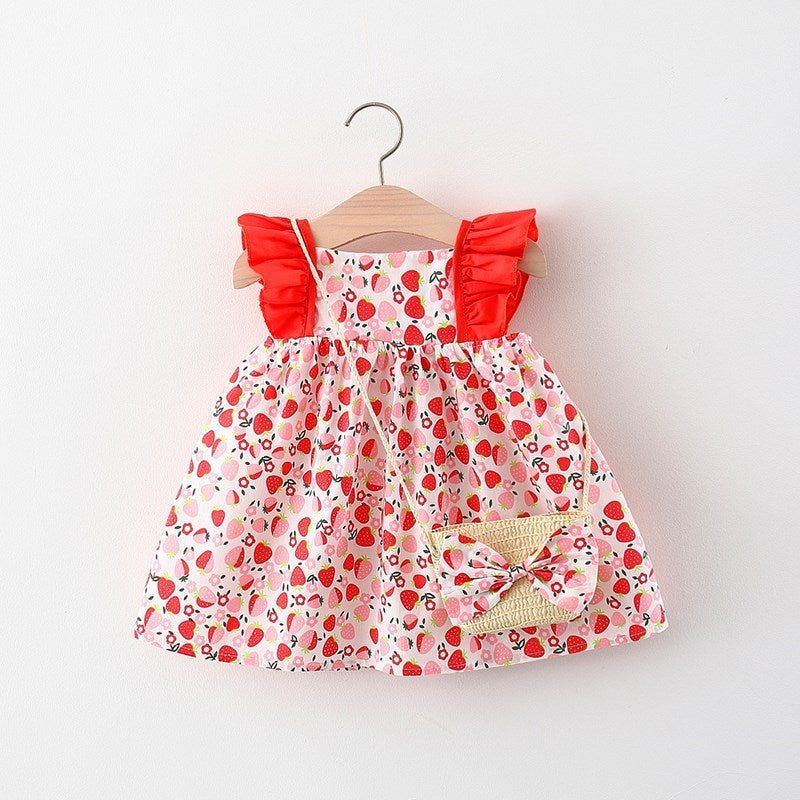 Baby Girl Flounced Sleeve Dress Free Bamboo Basket Satchel free delivery