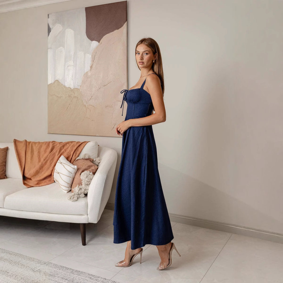 A Sexy Backless Sleeveless Denim Dress free delivery