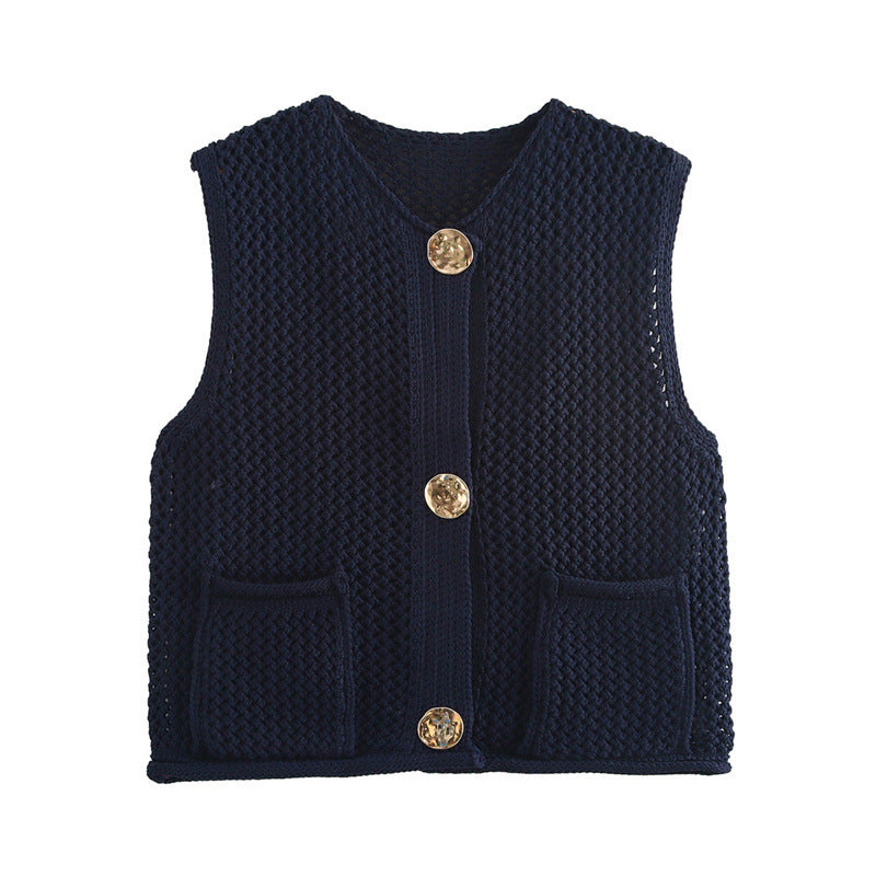 New Spring And Summer European And American Style Casual Breasted Thick Needle Knitted Vest Top free delivery