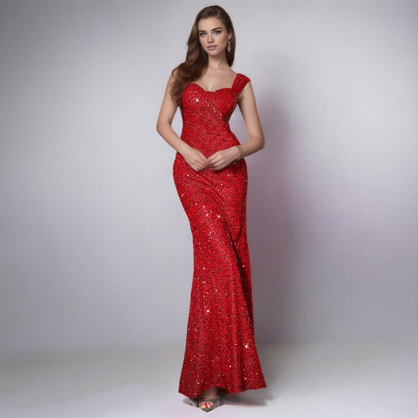 Solid Color And V-neck Sequin Sling High Waist Evening Dress free delivery