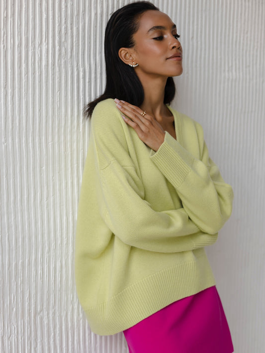 A Internet Hot Sweater V-neck Loose Long Sleeve free delivery