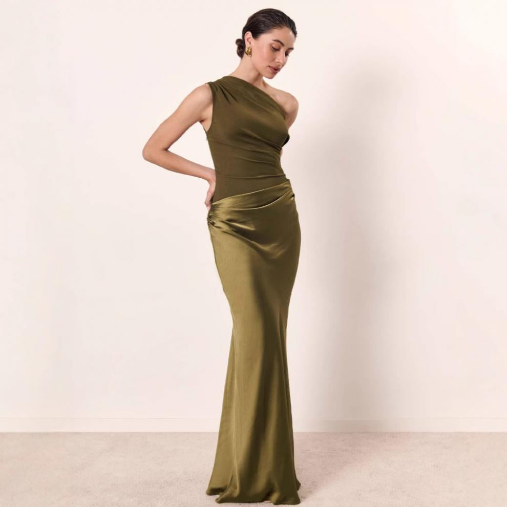 A Crossbody Pleated Satin Skirt - Elegant Women's Fashion with Free Delivery