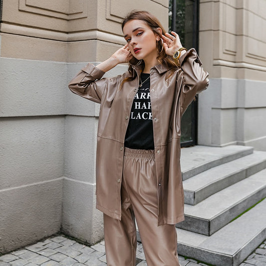 A Two-piece leather jacket and leather pants free delivery