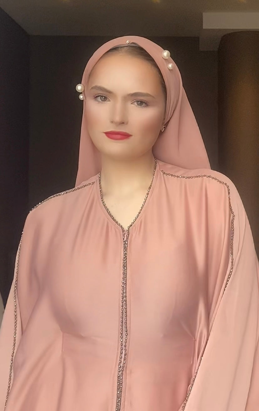 A 1 Elegant Pink Abaya Dress for Women – Modest Long Sleeve Evening Gown, Islamic Fashion, Middle Eastern Outfit