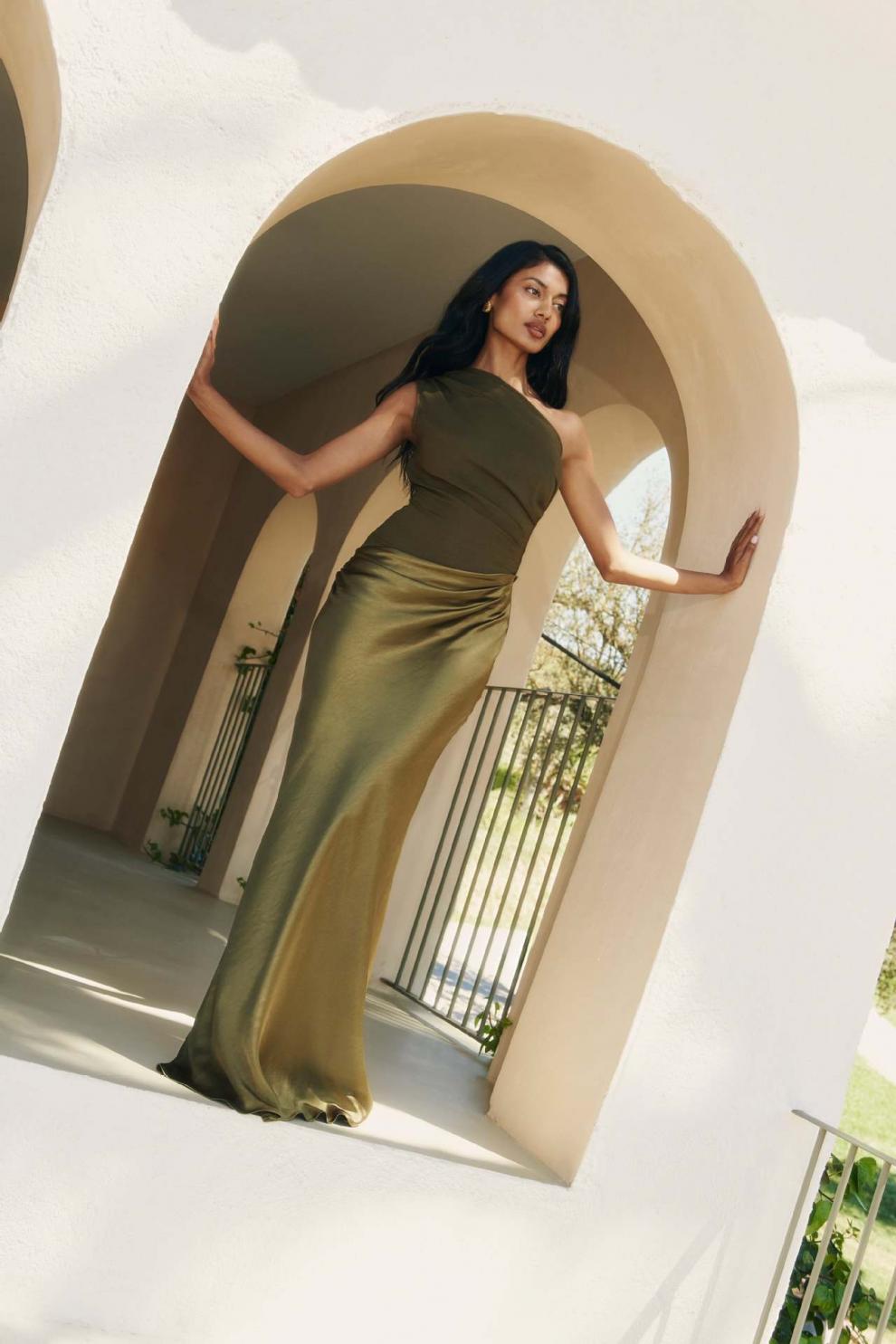 A Crossbody Pleated Satin Skirt - Elegant Women's Fashion with Free Delivery