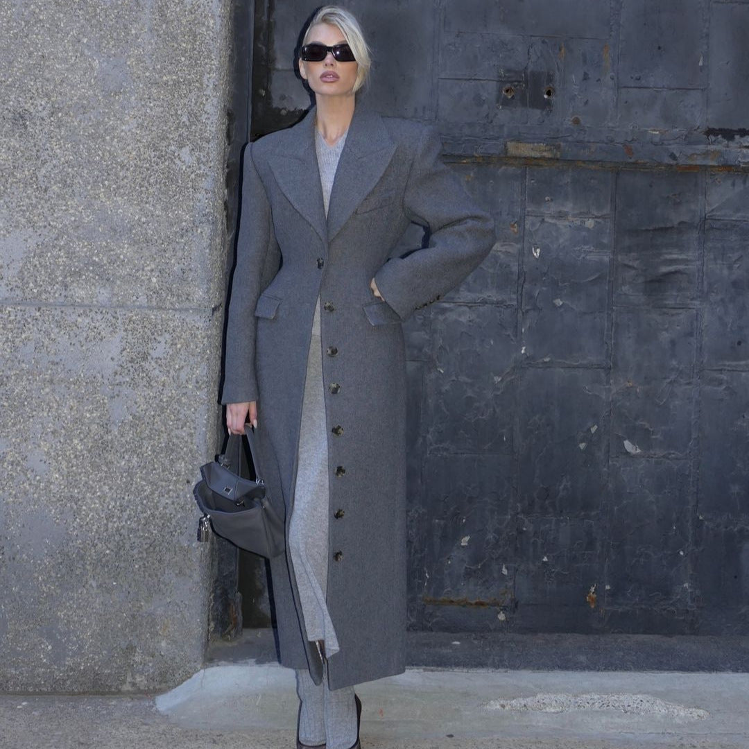 A Long Button Coat Jacket European And American Double-breasted Winter Premium Coat free delivery