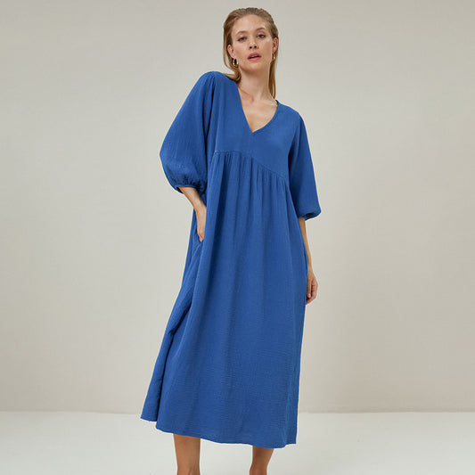 A Women's Loose Blue Pure Cottom Long Nightdress free delivery