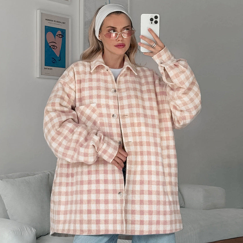 A Fashion Simple Plaid Coat Niche Loose free delivery